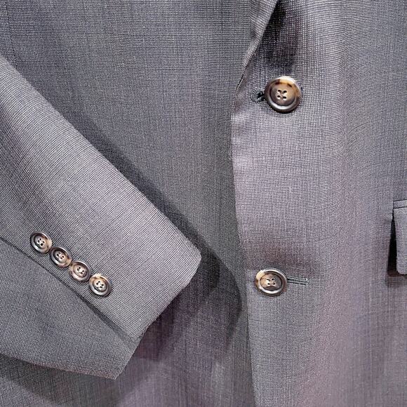 Jos A Bank Wool Two Button Suit Gray Birdseye Mens 46R Jacket 40W Pleated Pants - Picture 4 of 14